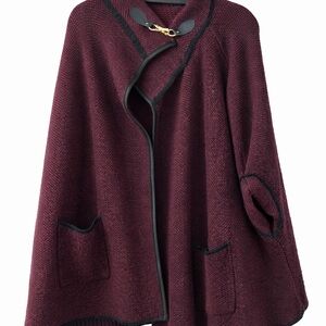 Macy's Burgundy Women's Sweater Cape with Black Trim